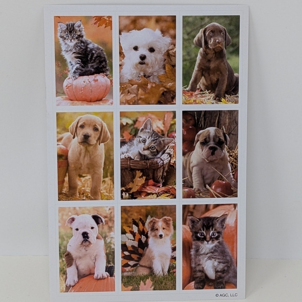 American Greetings Sticker Sheet Fall Autumn Cat Kitten Dog Puppy Vintage AGC